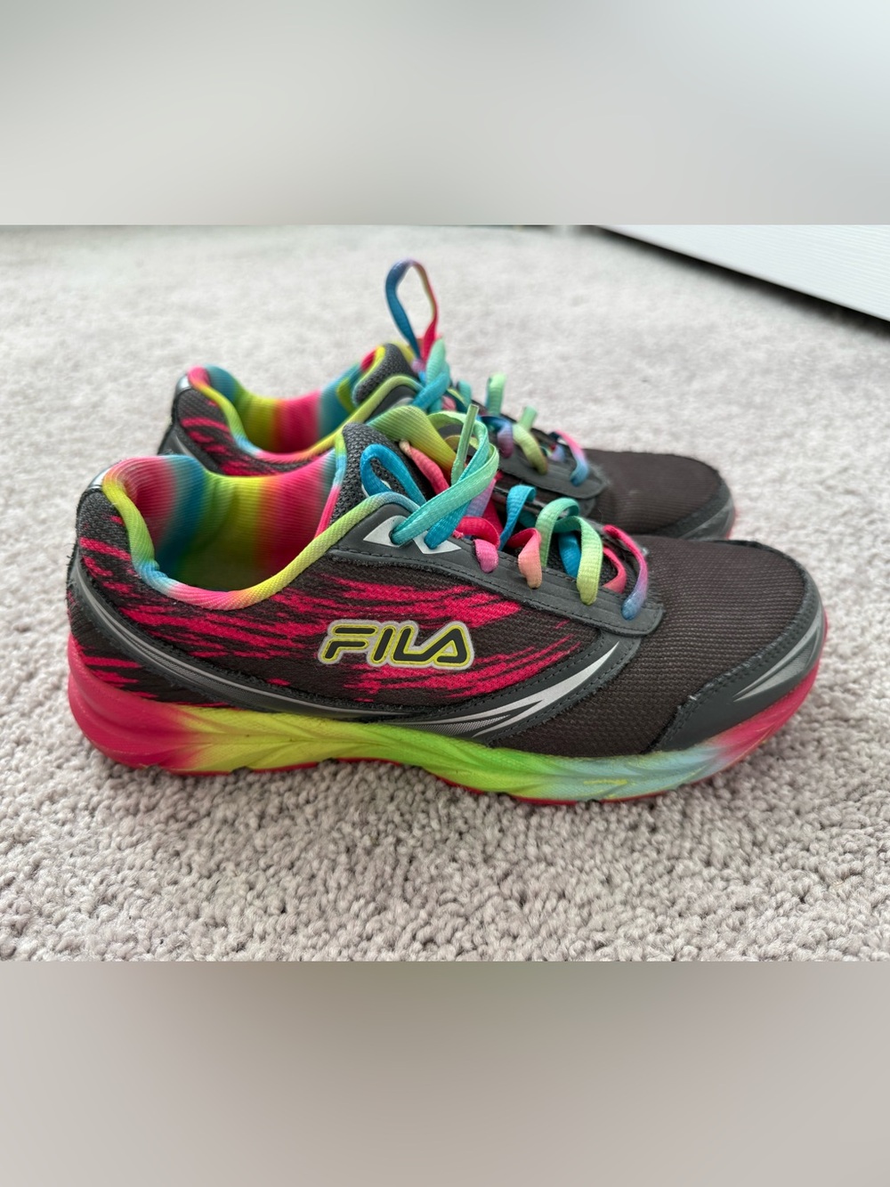 Fila Rainbow Lace Athletic Sneakers - Black with Neon Accents
